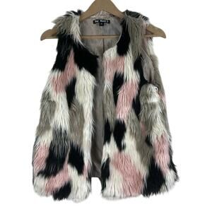 Say What Faux Fur Vest Womens M Multicolor Shaggy Boho Funky Retro Festival